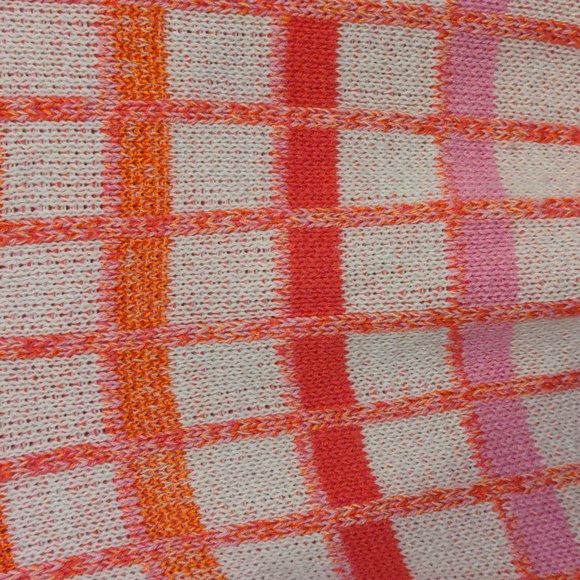 Ann Taylor Pink Orange White Windowpane Knit Pullover Top - Size XL - Picture 6 of 7